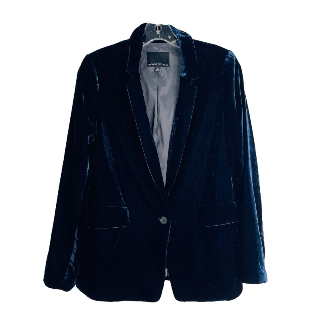 Banana Republic blue navy crushed velvet button preppy office button blazer 6P